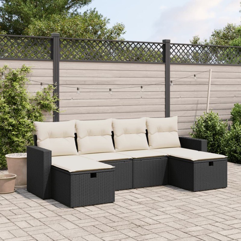 vidaXL 6-tlg. Garten-Sofagarnitur mit Kissen Schwarz Poly Rattan vidaXL 6-tlg. Garten-Sofagarnitur mit Kissen Schwarz Poly Rattan