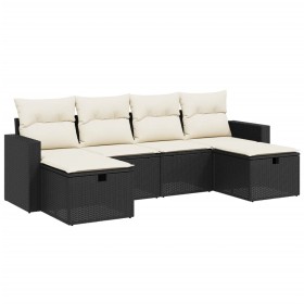 vidaXL 6-tlg. Garten-Sofagarnitur mit Kissen Schwarz Poly Rattan