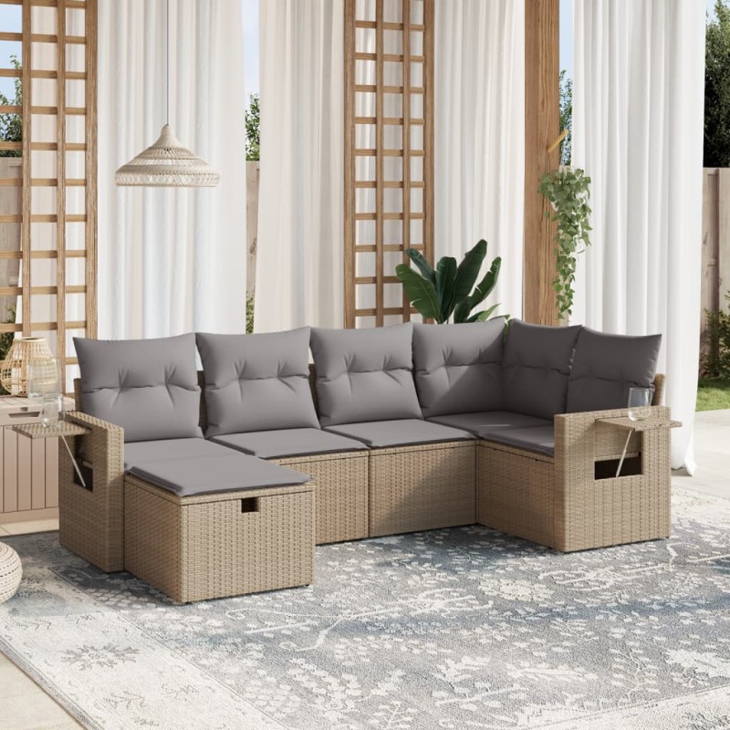vidaXL 6-tlg. Garten-Sofagarnitur mit Kissen Beige Poly Rattan vidaXL 6-tlg. Garten-Sofagarnitur mit Kissen Beige Poly Rattan