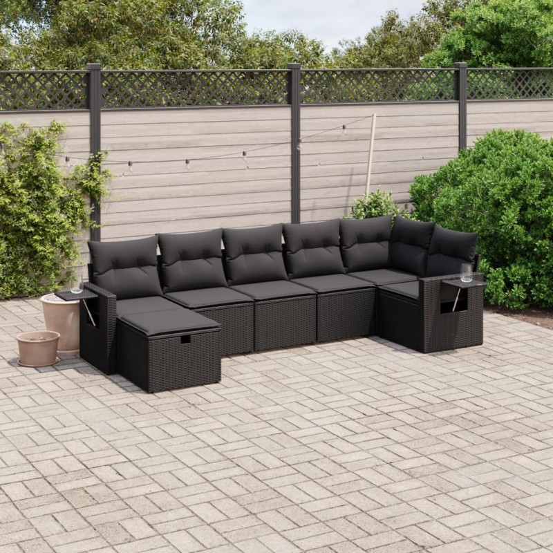 vidaXL 7-tlg. Garten-Sofagarnitur mit Kissen Schwarz Poly Rattan vidaXL 7-tlg. Garten-Sofagarnitur mit Kissen Schwarz Poly Rattan