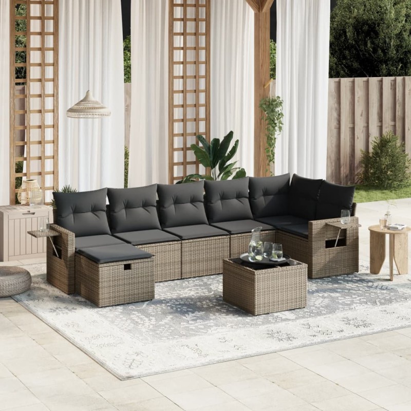 vidaXL 8-tlg. Garten-Sofagarnitur mit Kissen Grau Poly Rattan vidaXL 8-tlg. Garten-Sofagarnitur mit Kissen Grau Poly Rattan