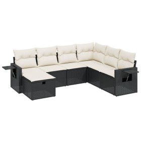 vidaXL 7-tlg. Garten-Sofagarnitur mit Kissen Schwarz Poly Rattan