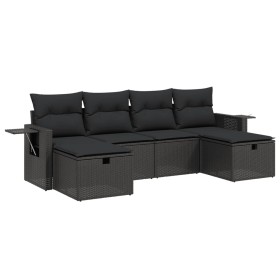 vidaXL 6-tlg. Garten-Sofagarnitur mit Kissen Schwarz Poly Rattan