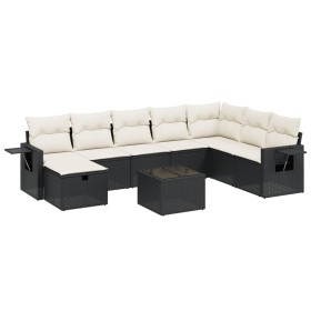 vidaXL 9-tlg. Garten-Sofagarnitur mit Kissen Schwarz Poly Rattan