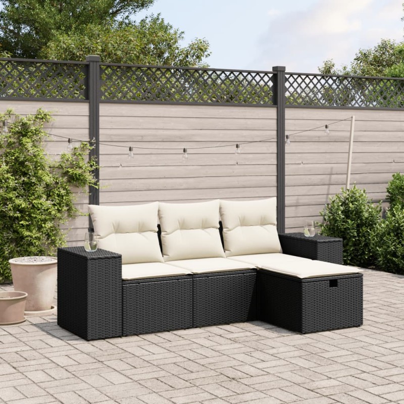 vidaXL 4-tlg. Garten-Sofagarnitur mit Kissen Schwarz Poly Rattan vidaXL 4-tlg. Garten-Sofagarnitur mit Kissen Schwarz Poly Rattan