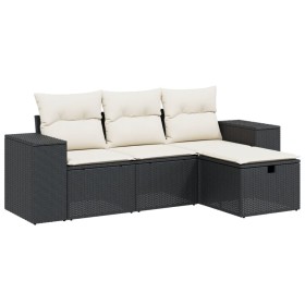 vidaXL 4-tlg. Garten-Sofagarnitur mit Kissen Schwarz Poly Rattan