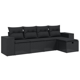 vidaXL 5-tlg. Garten-Sofagarnitur mit Kissen Schwarz Poly Rattan