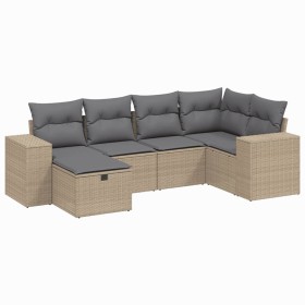 vidaXL 6-tlg. Garten-Sofagarnitur mit Kissen Beige Poly Rattan