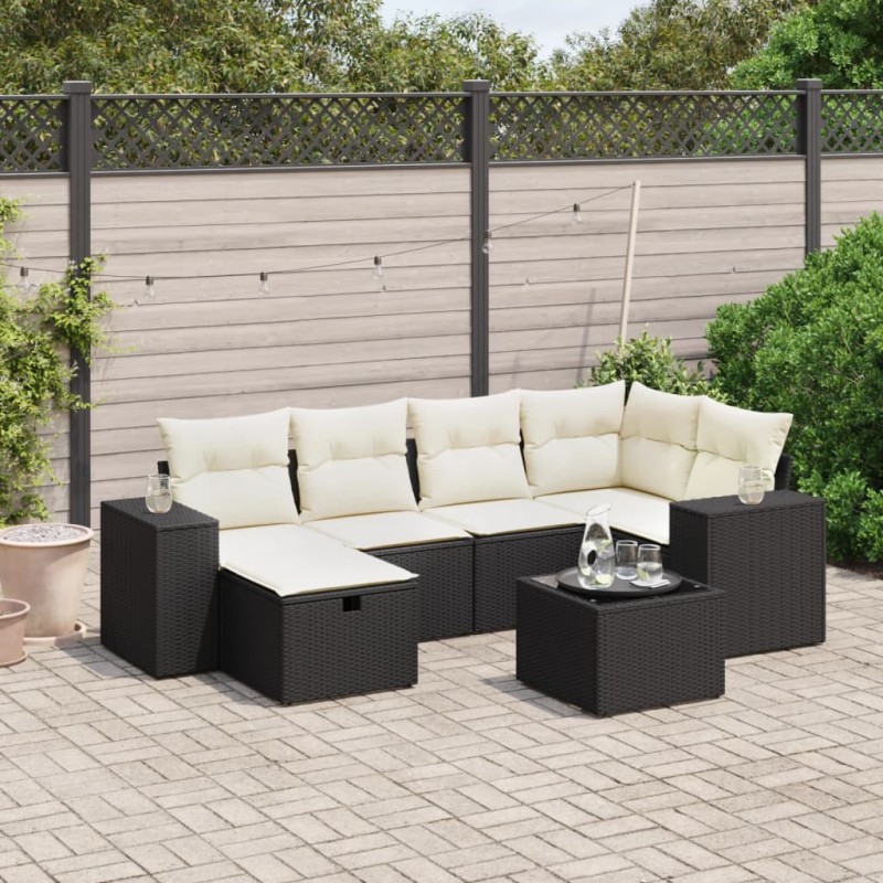 vidaXL 7-tlg. Garten-Sofagarnitur mit Kissen Schwarz Poly Rattan vidaXL 7-tlg. Garten-Sofagarnitur mit Kissen Schwarz Poly Rattan