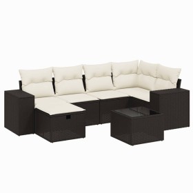 vidaXL 7-tlg. Garten-Sofagarnitur mit Kissen Schwarz Poly Rattan