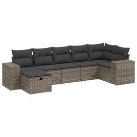 vidaXL 7-tlg. Garten-Sofagarnitur mit Kissen Grau Poly Rattan