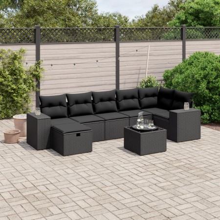 vidaXL 8-tlg. Garten-Sofagarnitur mit Kissen Schwarz Poly Rattan