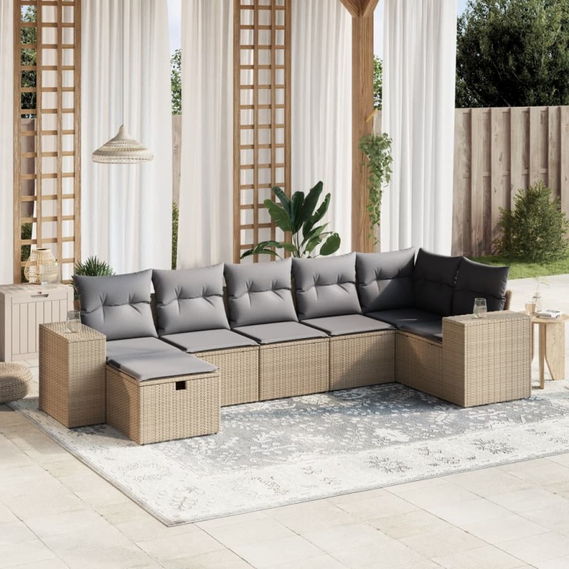 vidaXL 7-tlg. Garten-Sofagarnitur mit Kissen Beige Poly Rattan vidaXL 7-tlg. Garten-Sofagarnitur mit Kissen Beige Poly Rattan