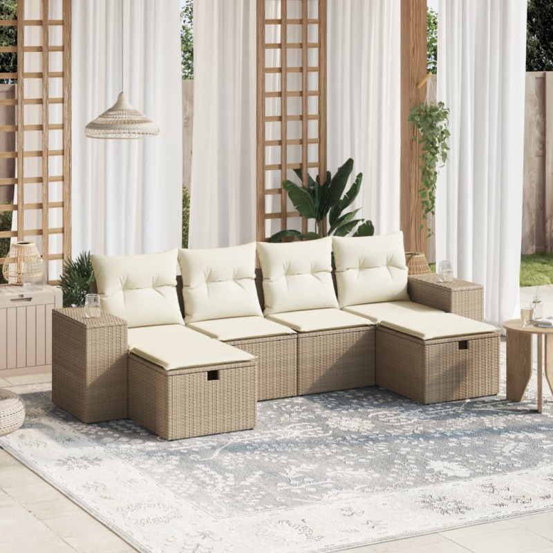 vidaXL 6-tlg. Garten-Sofagarnitur mit Kissen Beige Poly Rattan vidaXL 6-tlg. Garten-Sofagarnitur mit Kissen Beige Poly Rattan