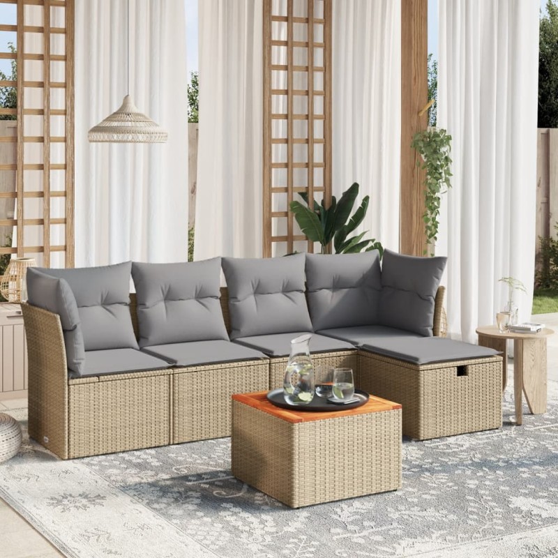 vidaXL 6-tlg. Garten-Sofagarnitur mit Kissen Beige Poly Rattan vidaXL 6-tlg. Garten-Sofagarnitur mit Kissen Beige Poly Rattan
