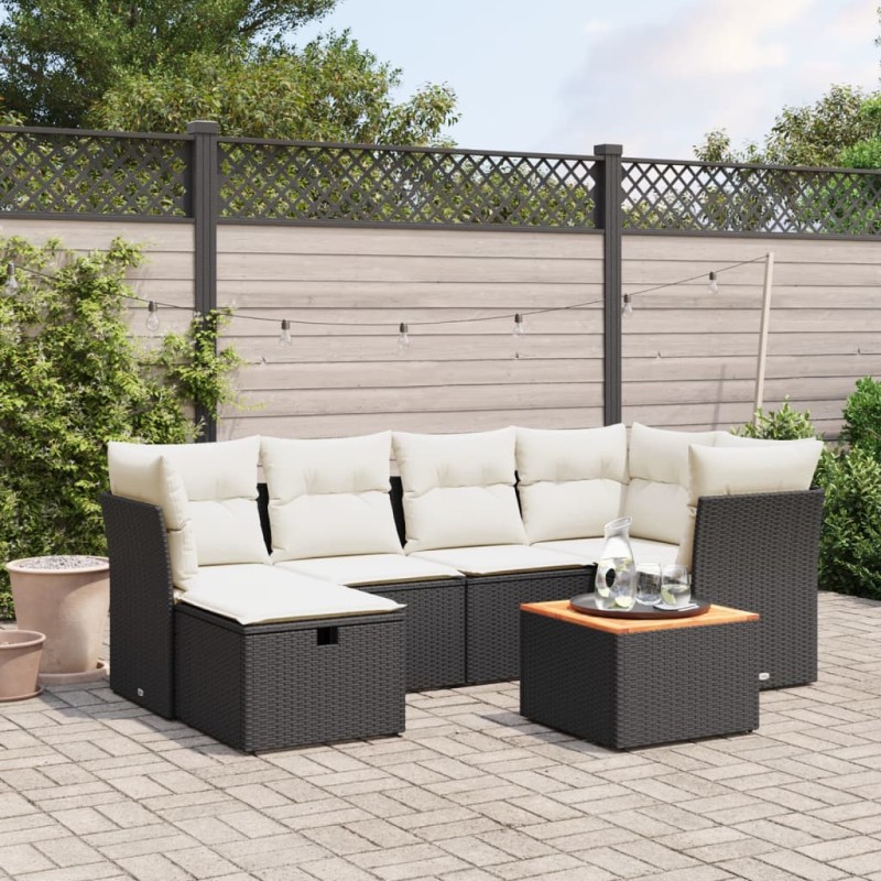 vidaXL 7-tlg. Garten-Sofagarnitur mit Kissen Schwarz Poly Rattan vidaXL 7-tlg. Garten-Sofagarnitur mit Kissen Schwarz Poly Rattan