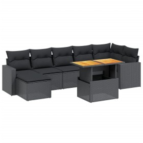 vidaXL 8-tlg. Garten-Sofagarnitur mit Kissen Schwarz Poly Rattan