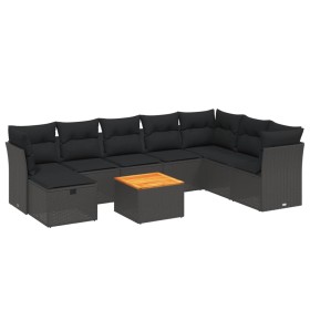 vidaXL 9-tlg. Garten-Sofagarnitur mit Kissen Schwarz Poly Rattan