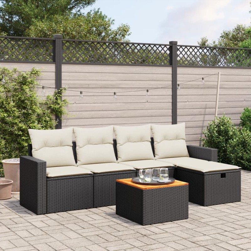 vidaXL 6-tlg. Garten-Sofagarnitur mit Kissen Schwarz Poly Rattan vidaXL 6-tlg. Garten-Sofagarnitur mit Kissen Schwarz Poly Rattan