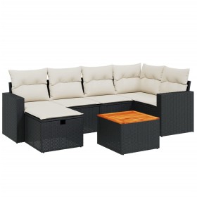 vidaXL 7-tlg. Garten-Sofagarnitur mit Kissen Schwarz Poly Rattan