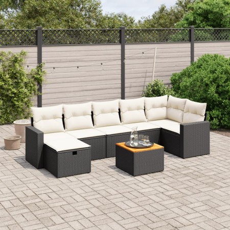 vidaXL 8-tlg. Garten-Sofagarnitur mit Kissen Schwarz Poly Rattan