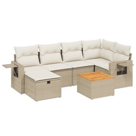 vidaXL 7-tlg. Garten-Sofagarnitur mit Kissen Beige Poly Rattan