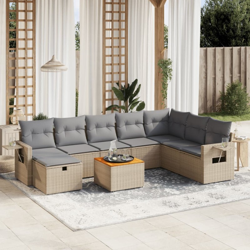 vidaXL 9-tlg. Garten-Sofagarnitur mit Kissen Beige Poly Rattan vidaXL 9-tlg. Garten-Sofagarnitur mit Kissen Beige Poly Rattan
