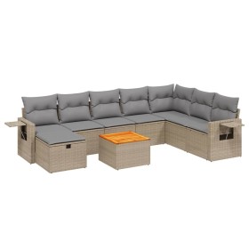 vidaXL 9-tlg. Garten-Sofagarnitur mit Kissen Beige Poly Rattan