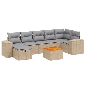 vidaXL 8-tlg. Garten-Sofagarnitur mit Kissen Beige Poly Rattan