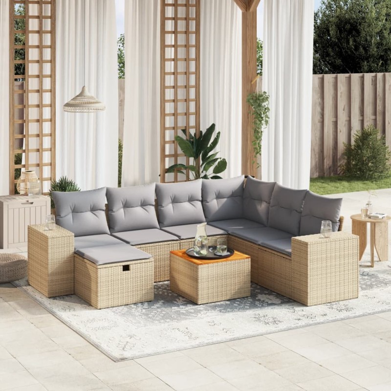 vidaXL 8-tlg. Garten-Sofagarnitur mit Kissen Beige Poly Rattan vidaXL 8-tlg. Garten-Sofagarnitur mit Kissen Beige Poly Rattan