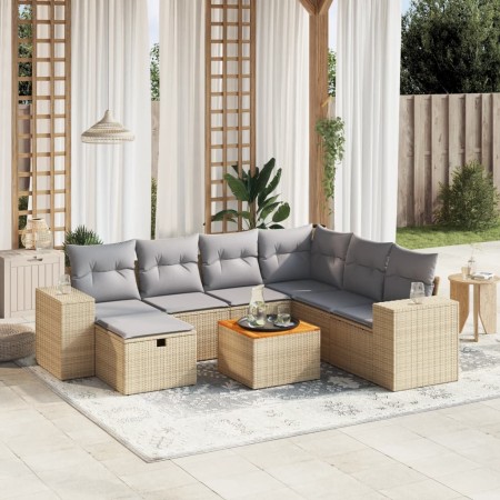 vidaXL 8-tlg. Garten-Sofagarnitur mit Kissen Beige Poly Rattan
