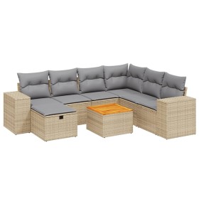 vidaXL 8-tlg. Garten-Sofagarnitur mit Kissen Beige Poly Rattan
