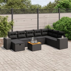 vidaXL 9-tlg. Garten-Sofagarnitur mit Kissen Schwarz Poly Rattan