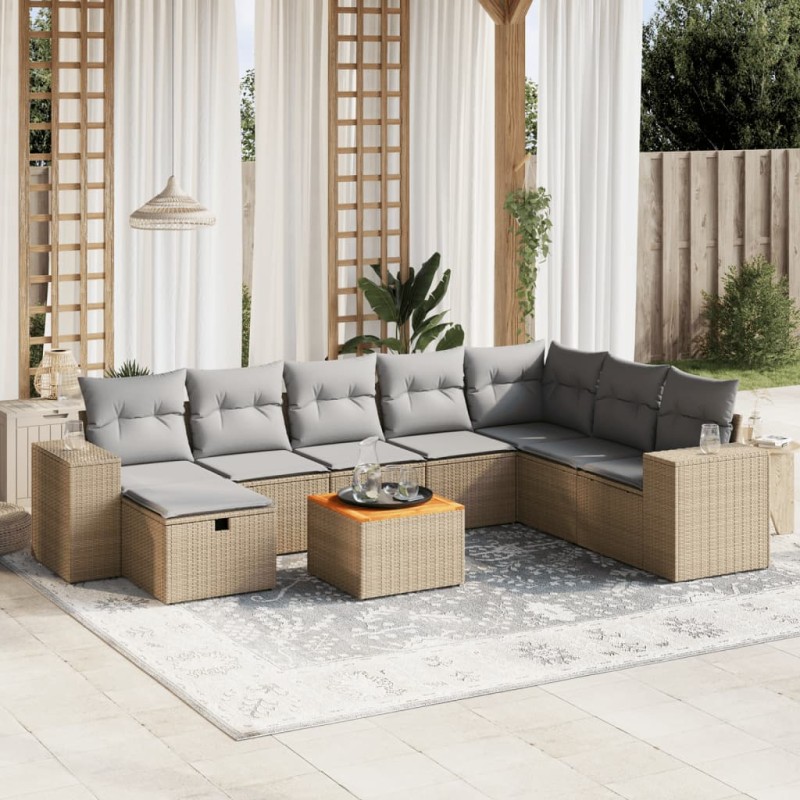 vidaXL 9-tlg. Garten-Sofagarnitur mit Kissen Beige Poly Rattan vidaXL 9-tlg. Garten-Sofagarnitur mit Kissen Beige Poly Rattan