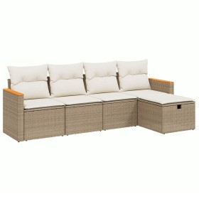 vidaXL 5-tlg. Garten-Sofagarnitur mit Kissen Beige Poly Rattan
