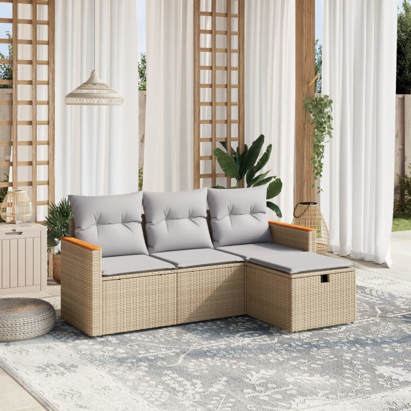 vidaXL 4-tlg. Garten-Sofagarnitur mit Kissen Beigemischung Poly Rattan vidaXL 4-tlg. Garten-Sofagarnitur mit Kissen Beigemischung Poly Rattan