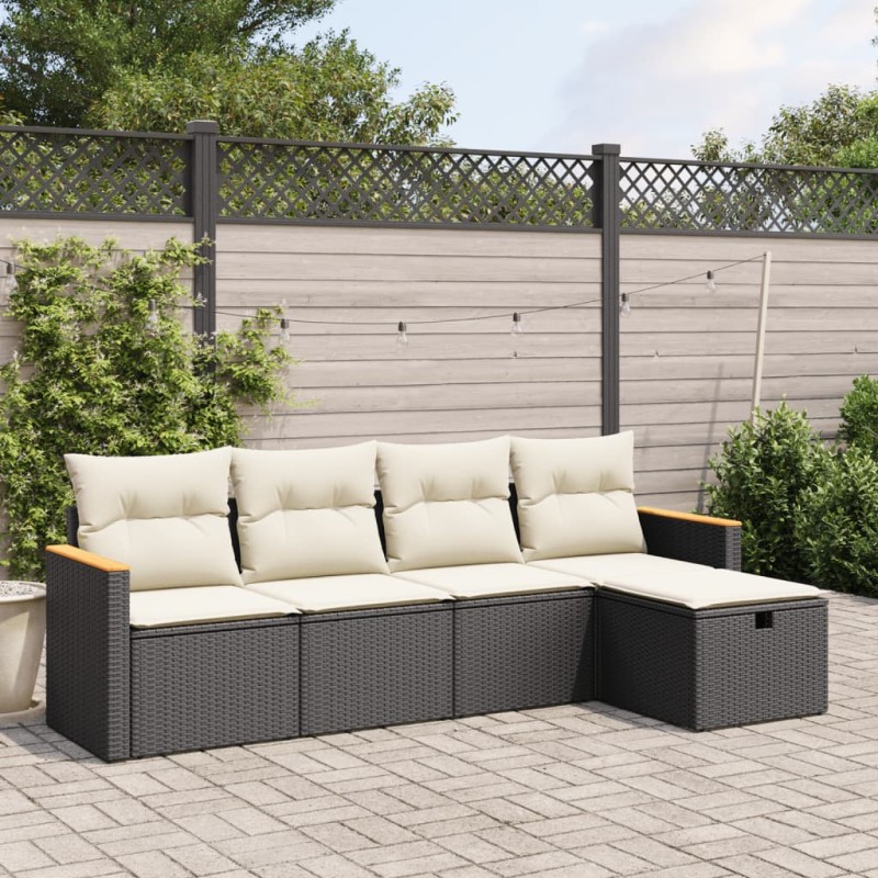 vidaXL 5-tlg. Garten-Sofagarnitur mit Kissen Schwarz Poly Rattan vidaXL 5-tlg. Garten-Sofagarnitur mit Kissen Schwarz Poly Rattan