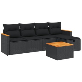 vidaXL 6-tlg. Garten-Sofagarnitur mit Kissen Schwarz Poly Rattan