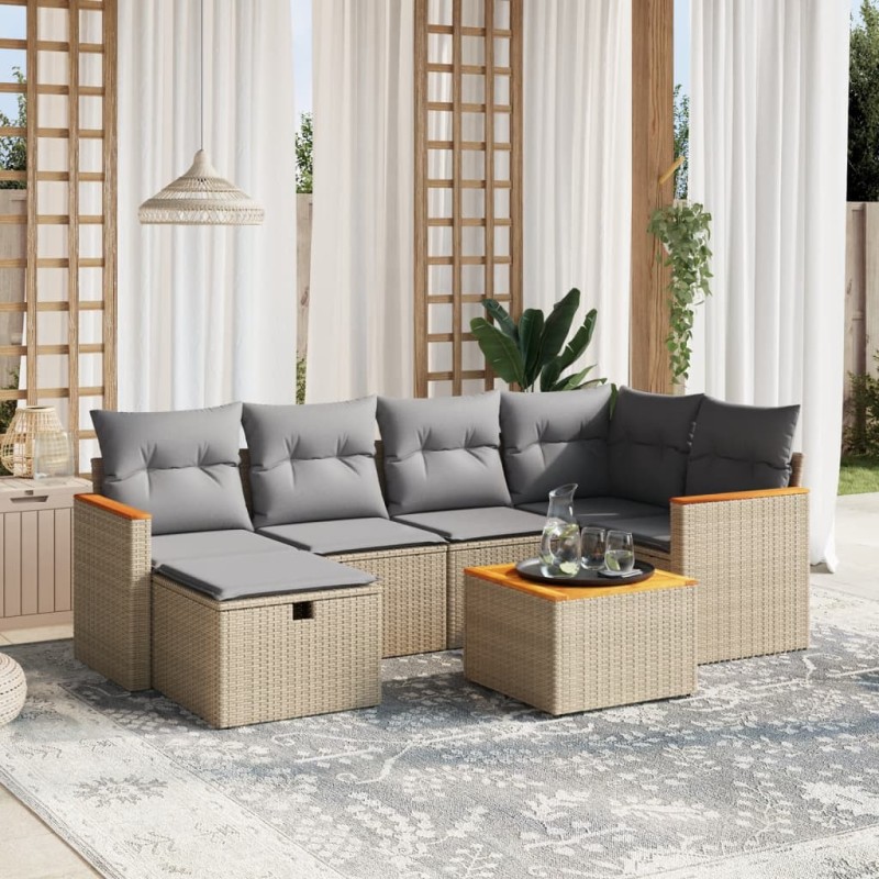 vidaXL 7-tlg. Garten-Sofagarnitur mit Kissen Beige Poly Rattan vidaXL 7-tlg. Garten-Sofagarnitur mit Kissen Beige Poly Rattan