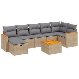 vidaXL 8-tlg. Garten-Sofagarnitur mit Kissen Beige Poly Rattan