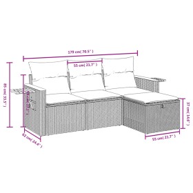 vidaXL 4-tlg. Garten-Sofagarnitur mit Kissen Schwarz Poly Rattan