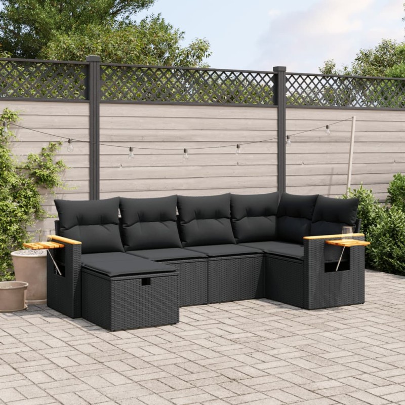 vidaXL 6-tlg. Garten-Sofagarnitur mit Kissen Schwarz Poly Rattan vidaXL 6-tlg. Garten-Sofagarnitur mit Kissen Schwarz Poly Rattan
