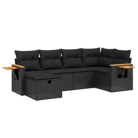vidaXL 6-tlg. Garten-Sofagarnitur mit Kissen Schwarz Poly Rattan