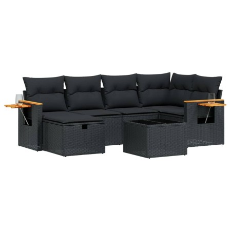 vidaXL 7-tlg. Garten-Sofagarnitur mit Kissen Schwarz Poly Rattan