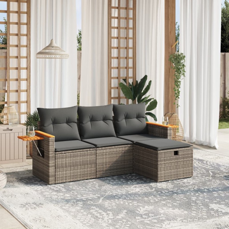 vidaXL 4-tlg. Garten-Sofagarnitur mit Kissen Grau Poly Rattan vidaXL 4-tlg. Garten-Sofagarnitur mit Kissen Grau Poly Rattan