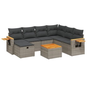 vidaXL 8-tlg. Garten-Sofagarnitur mit Kissen Grau Poly Rattan