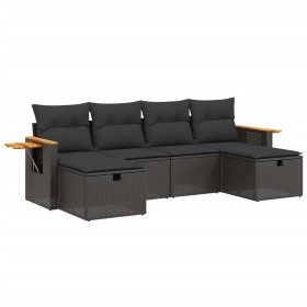 vidaXL 6-tlg. Garten-Sofagarnitur mit Kissen Schwarz Poly Rattan