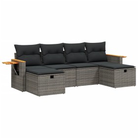 vidaXL 6-tlg. Garten-Sofagarnitur mit Kissen Grau Poly Rattan