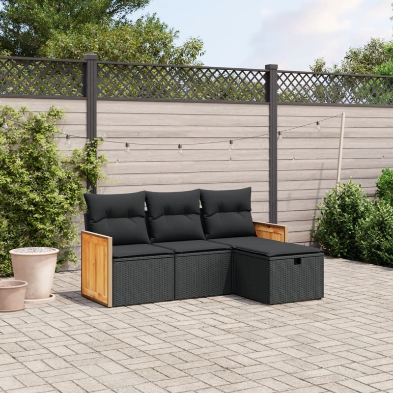 vidaXL 4-tlg. Garten-Sofagarnitur mit Kissen Schwarz Poly Rattan vidaXL 4-tlg. Garten-Sofagarnitur mit Kissen Schwarz Poly Rattan