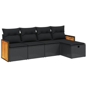 vidaXL 5-tlg. Garten-Sofagarnitur mit Kissen Schwarz Poly Rattan